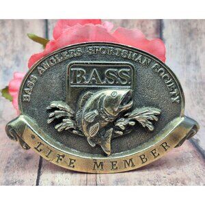 Bass Anglers Sportsman Society Belt Buckle Lifetime Life Member Fishing Brass